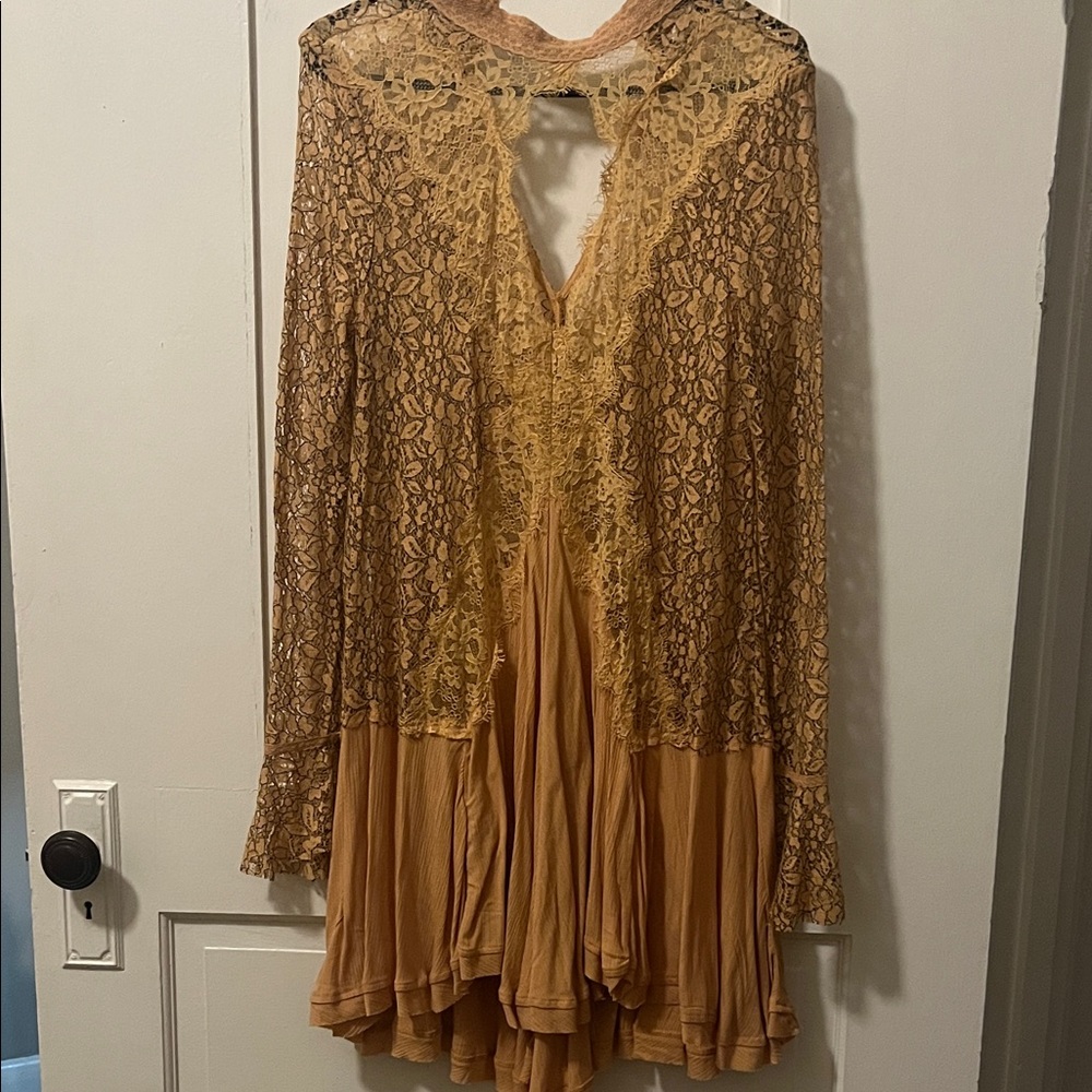 Free People Tan Lace Backless Dress